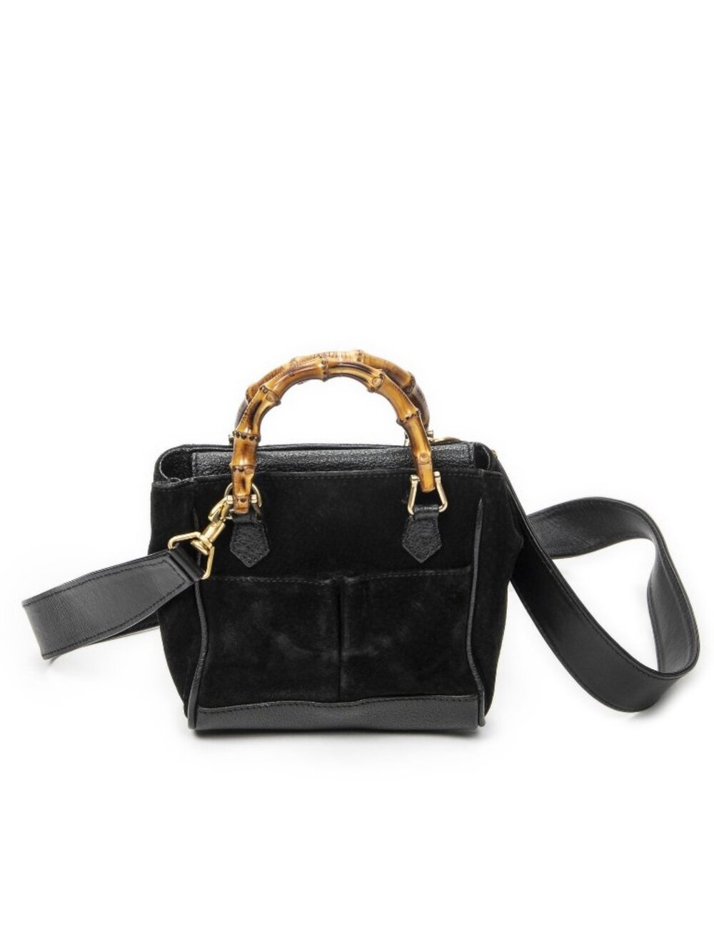 Gucci Vintage Mini Bamboo Tote Black Suede Leather